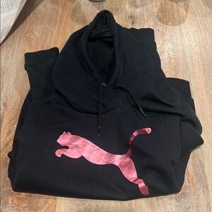 Puma Black Hoodie with Pink Logo
